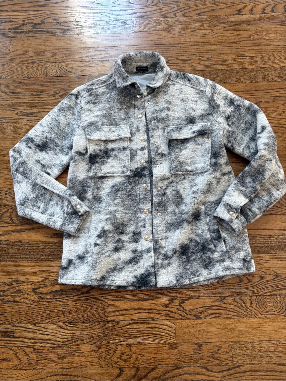 Luca Vanucci Men's Black & Gray Heather snap Up fleece Shirt Jacket, S